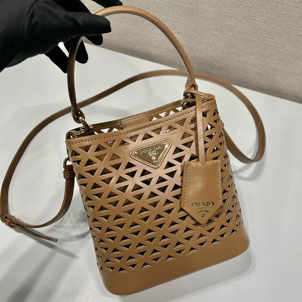 Prada Women Panier Leather Mini-bag with Cut-out Motif-Brown - image 5