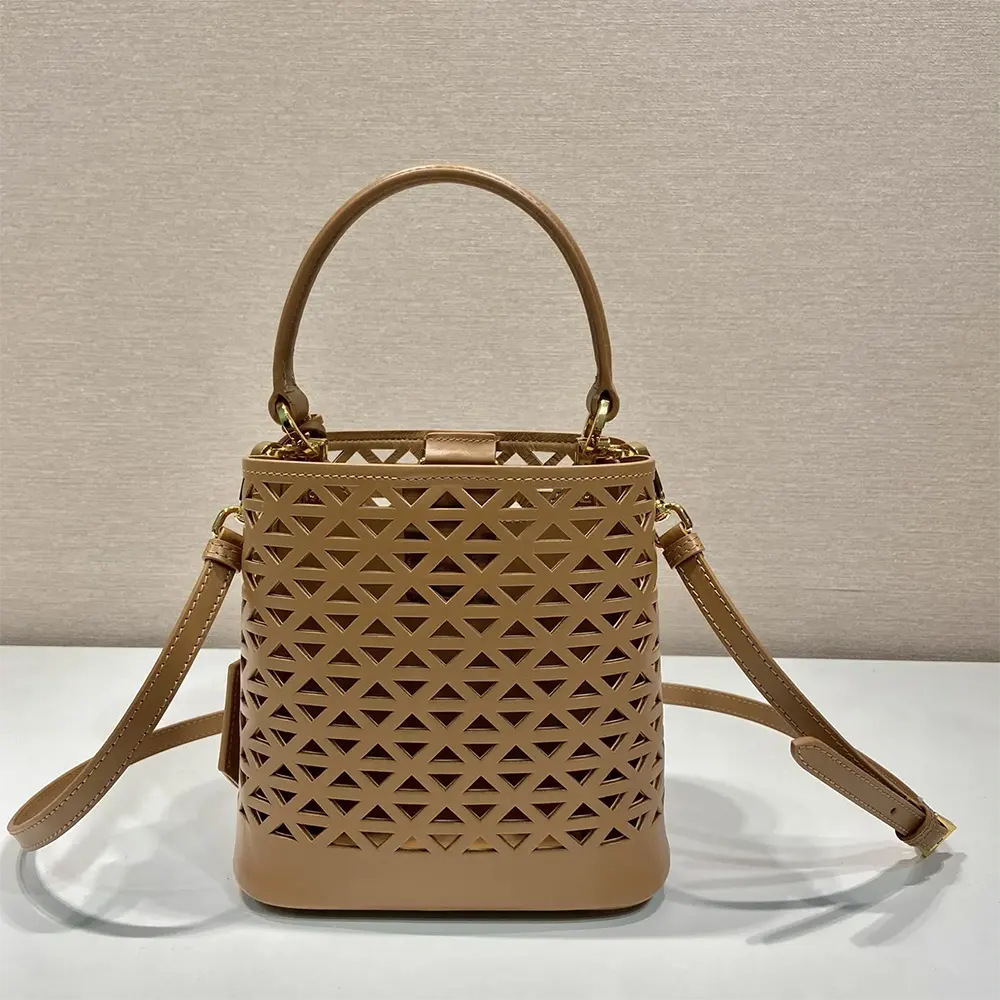 Prada Women Panier Leather Mini-bag with Cut-out Motif-Brown - image 4