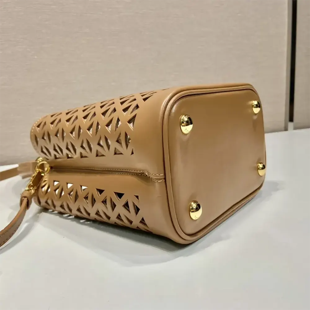 Prada Women Panier Leather Mini-bag with Cut-out Motif-Brown - image 7