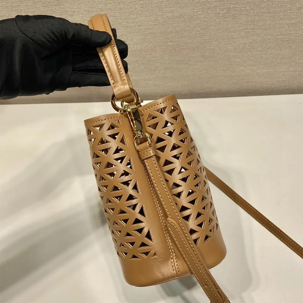 Prada Women Panier Leather Mini-bag with Cut-out Motif-Brown - image 6