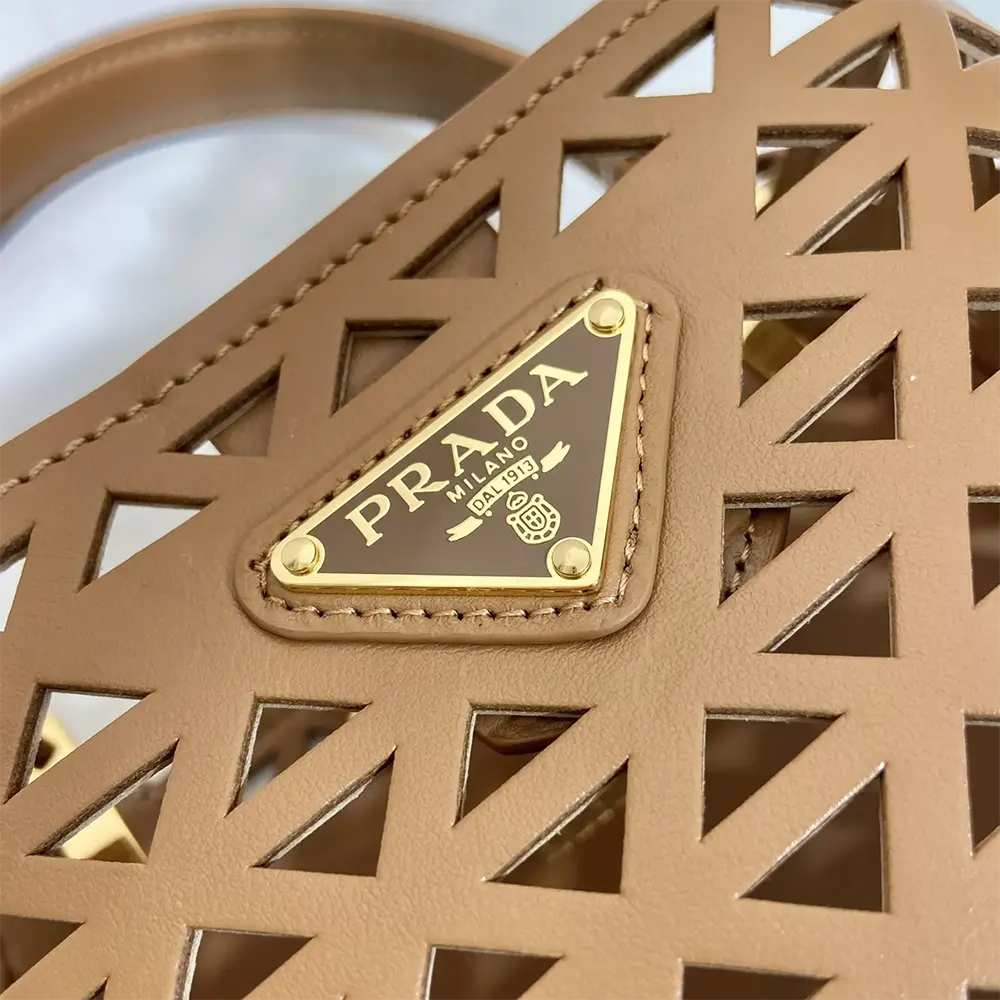 Prada Women Panier Leather Mini-bag with Cut-out Motif-Brown - image 9
