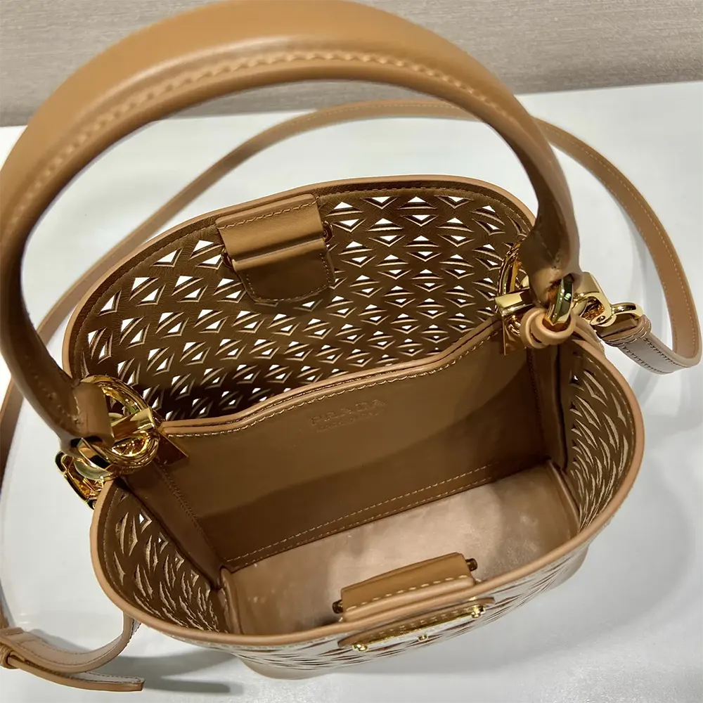 Prada Women Panier Leather Mini-bag with Cut-out Motif-Brown - image 8