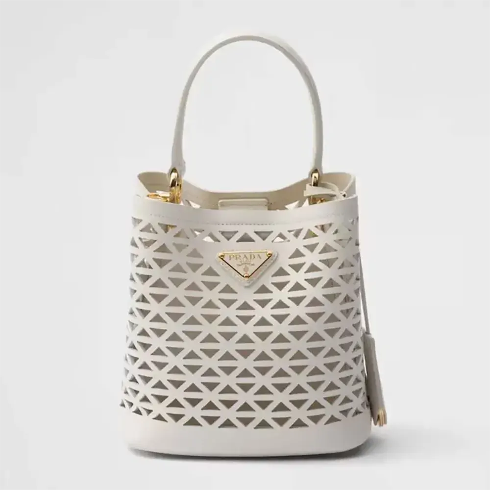 Front view of Prada Women Panier Leather Mini-bag with Cut-out Motif-White