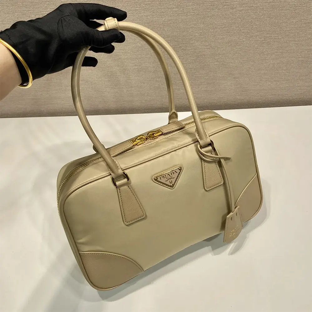 Prada Women Re-Edition 1978 Medium Re-Nylon and Saffiano Leather Two-handle Bag-Sandy - image 4
