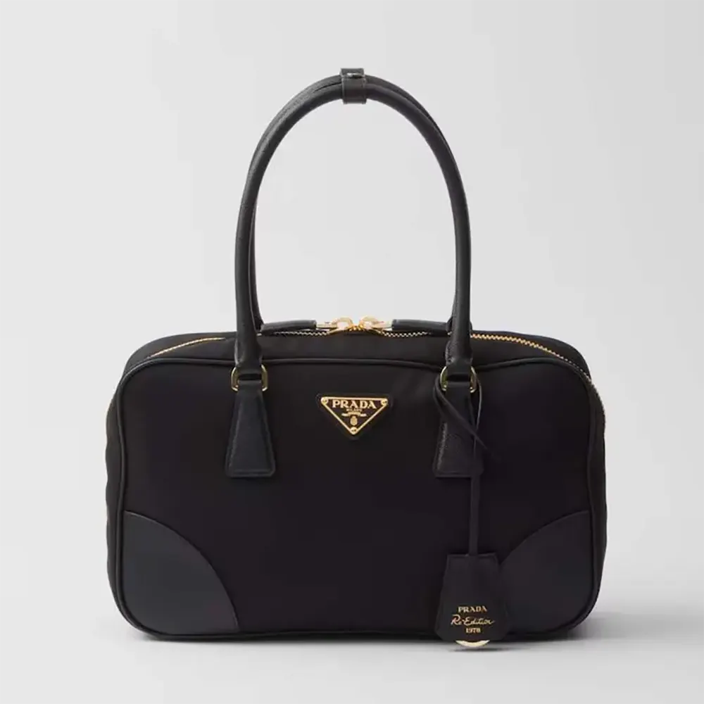 Front view of Prada Women Re-Edition 1978 Medium black bag with handles
