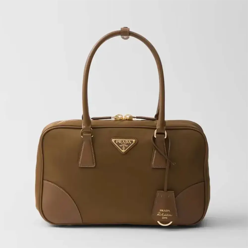 Prada Women Re-Edition 1978 Medium Re-Nylon and Saffiano Leather Two-handle Bag-Brown