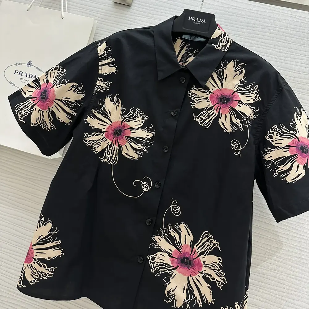 Prada Women Short-sleeved Printed Poplin Shirt - image 4