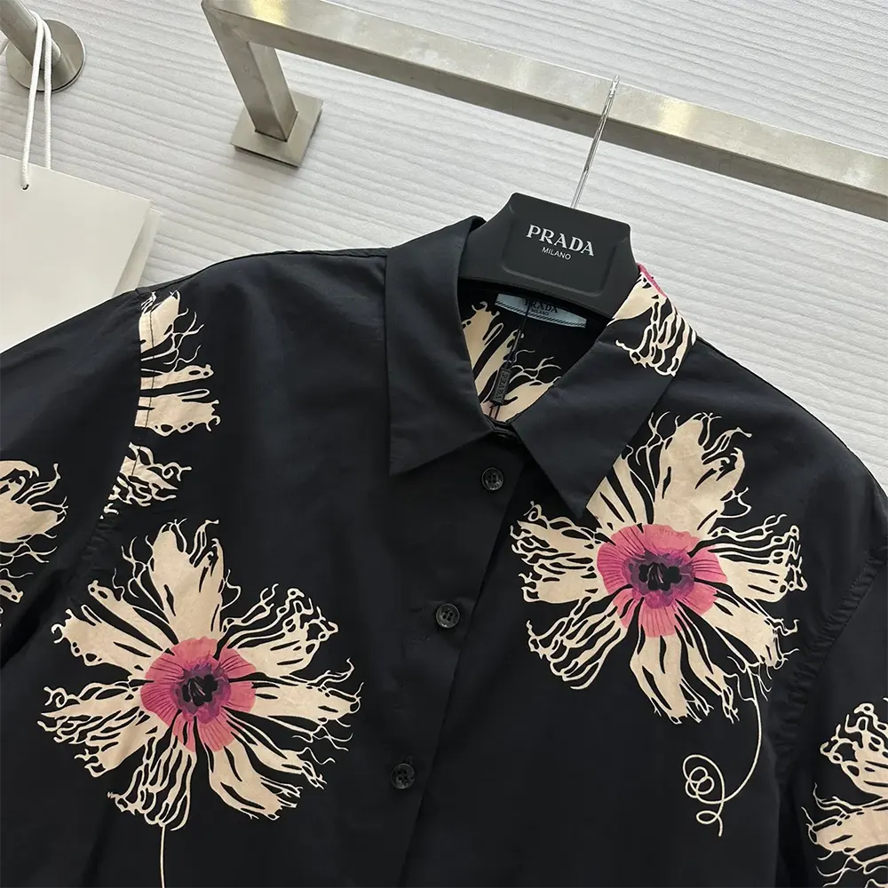 Prada Women Short-sleeved Printed Poplin Shirt - image 5