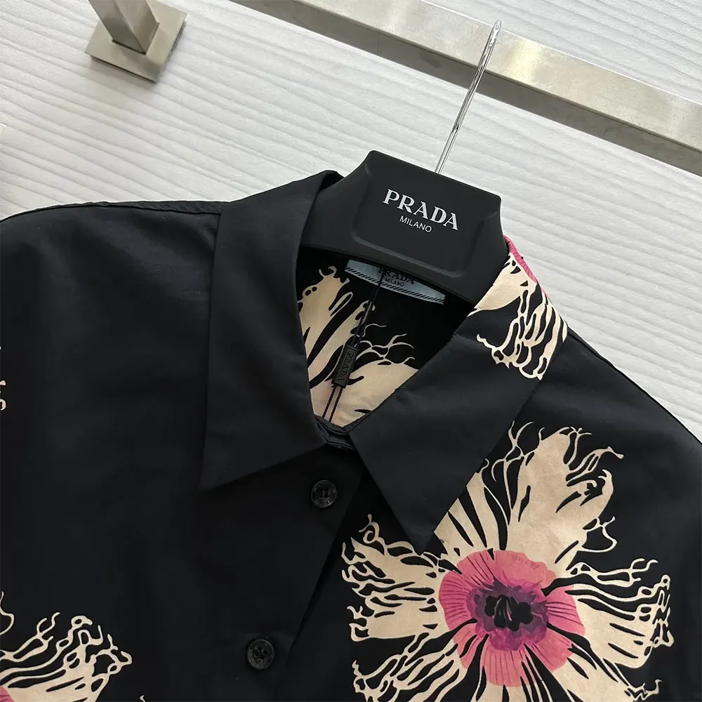 Prada Women Short-sleeved Printed Poplin Shirt - image 7