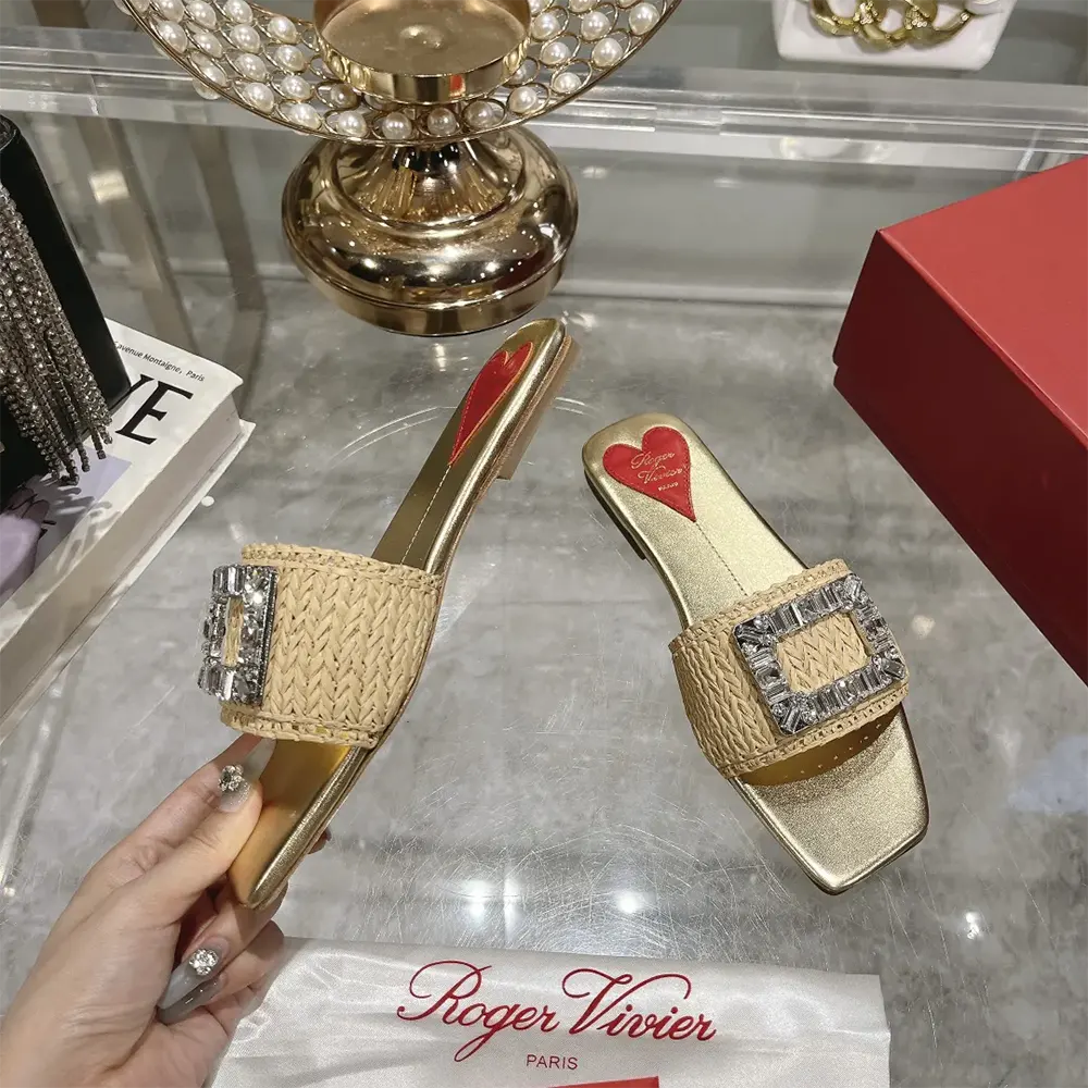 Roger Vivier Women Strass Buckle Slides in Raffia - image 5