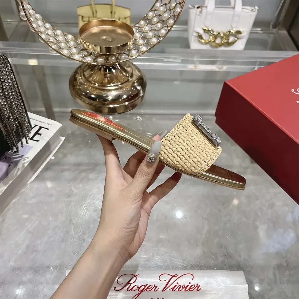 Roger Vivier Women Strass Buckle Slides in Raffia - image 6