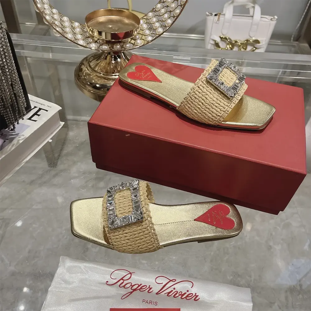 Roger Vivier Women Strass Buckle Slides in Raffia - image 4