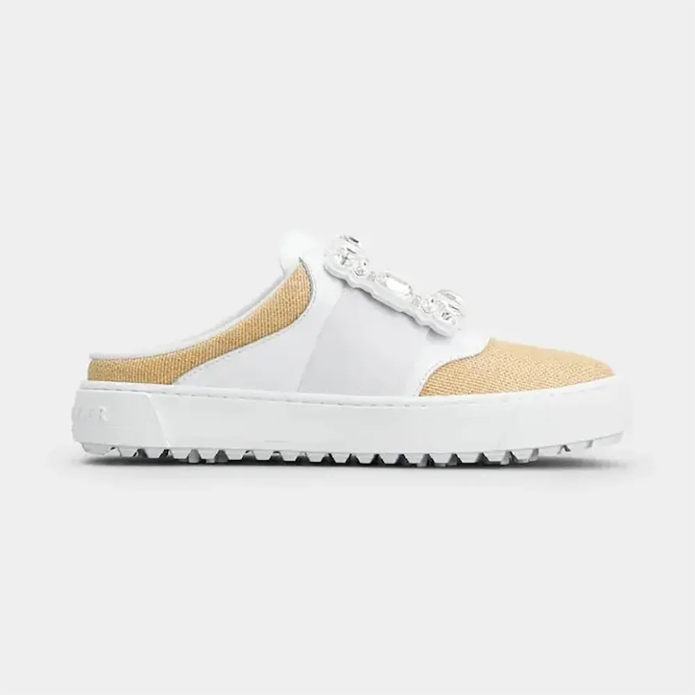 Side view of Roger Vivier Women Very Vivier Strass Buckle Mules in Leather