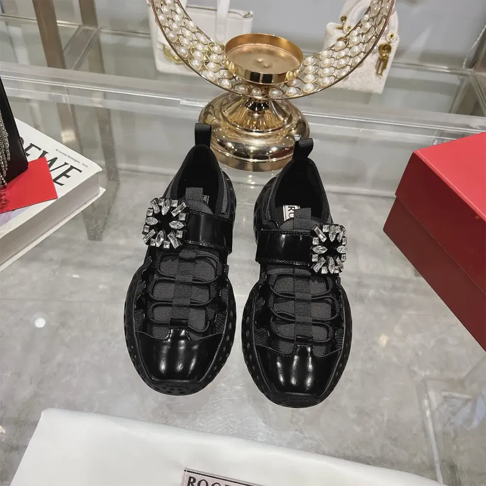 Top-down look at lace-up closure on Roger Vivier Women Viv’ Run Light Trekky Sneakers