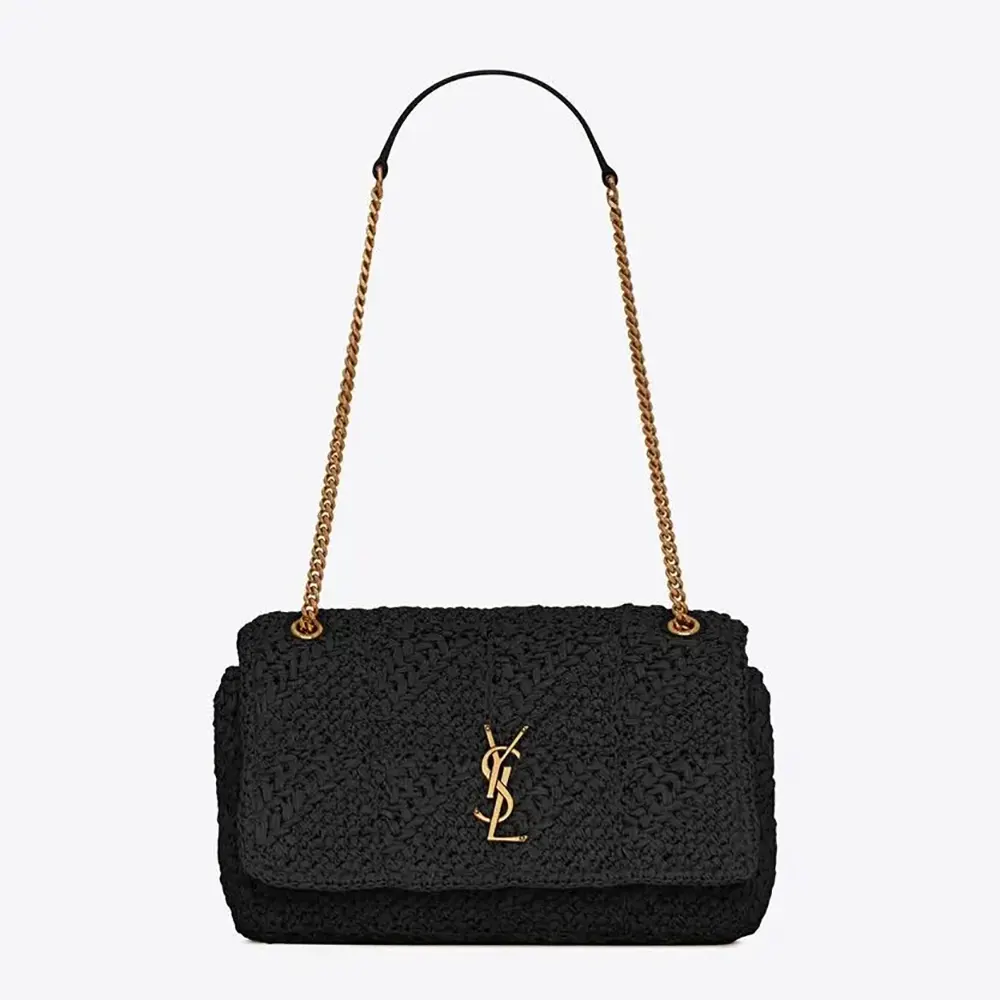 Saint Laurent YSL Unisex Jamie Medium in Raffia-Black