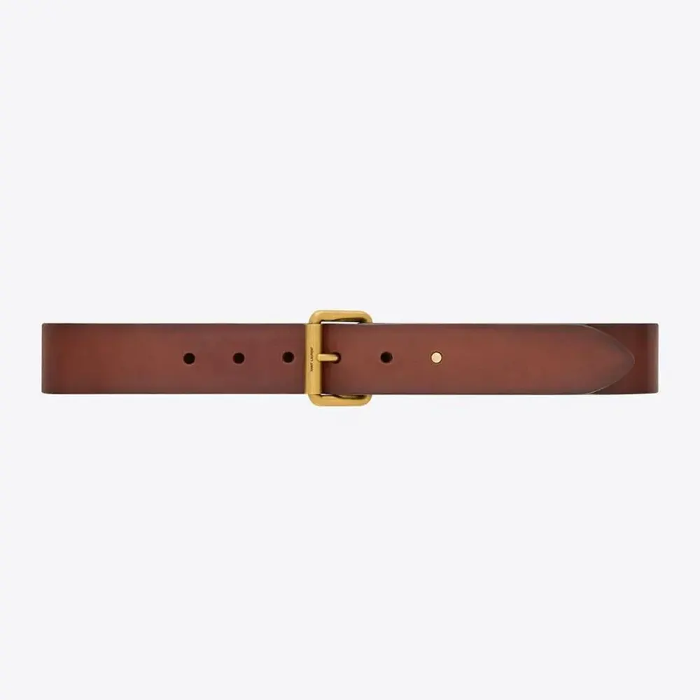 Front view of Saint Laurent YSL Unisex Motorcycle Belt in brown leather