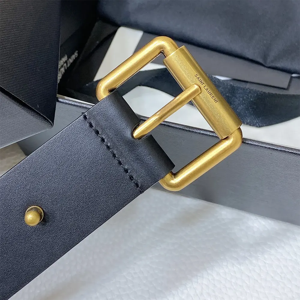 Full length of Saint Laurent YSL Unisex Motorcycle Belt on white background