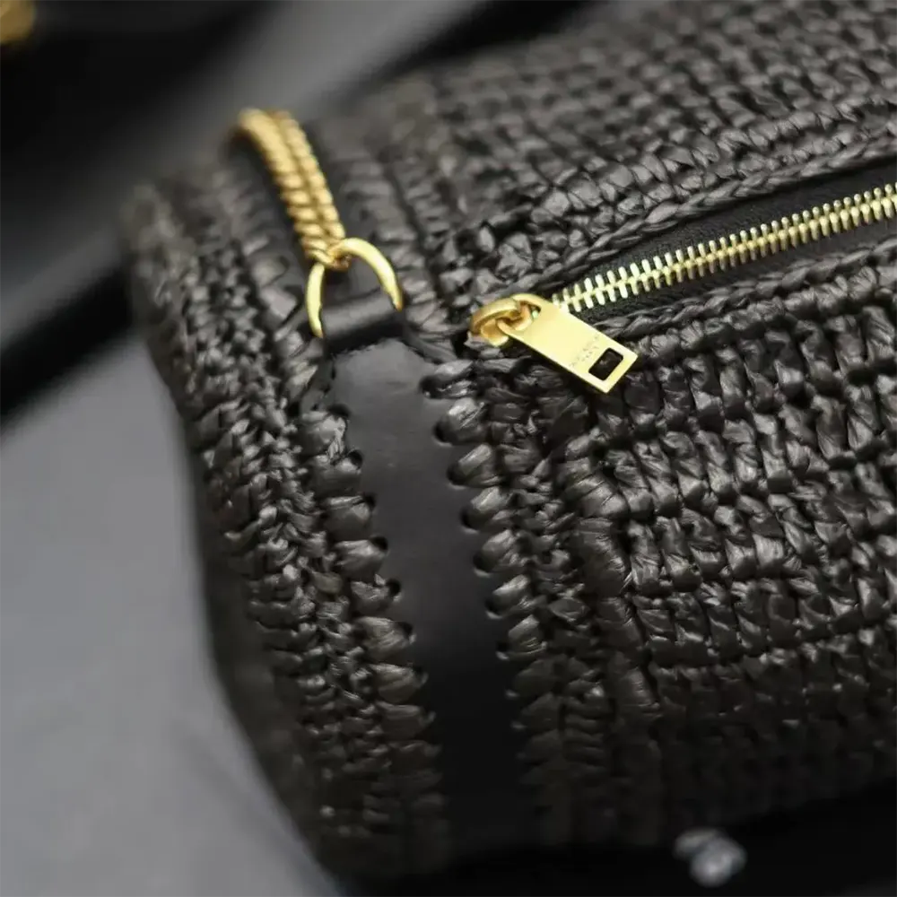 Saint Laurent YSL Women Cassandre Small Cylinder Bag in Raffia and Vegetable-tanned Leather - image 8