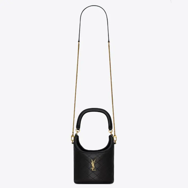Front view of Saint Laurent YSL Women Gaby Bucket Bag in black lambskin