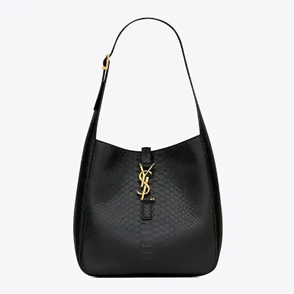 Front view of Saint Laurent YSL Women Le 5 à 7 Small Supple in Python-Black