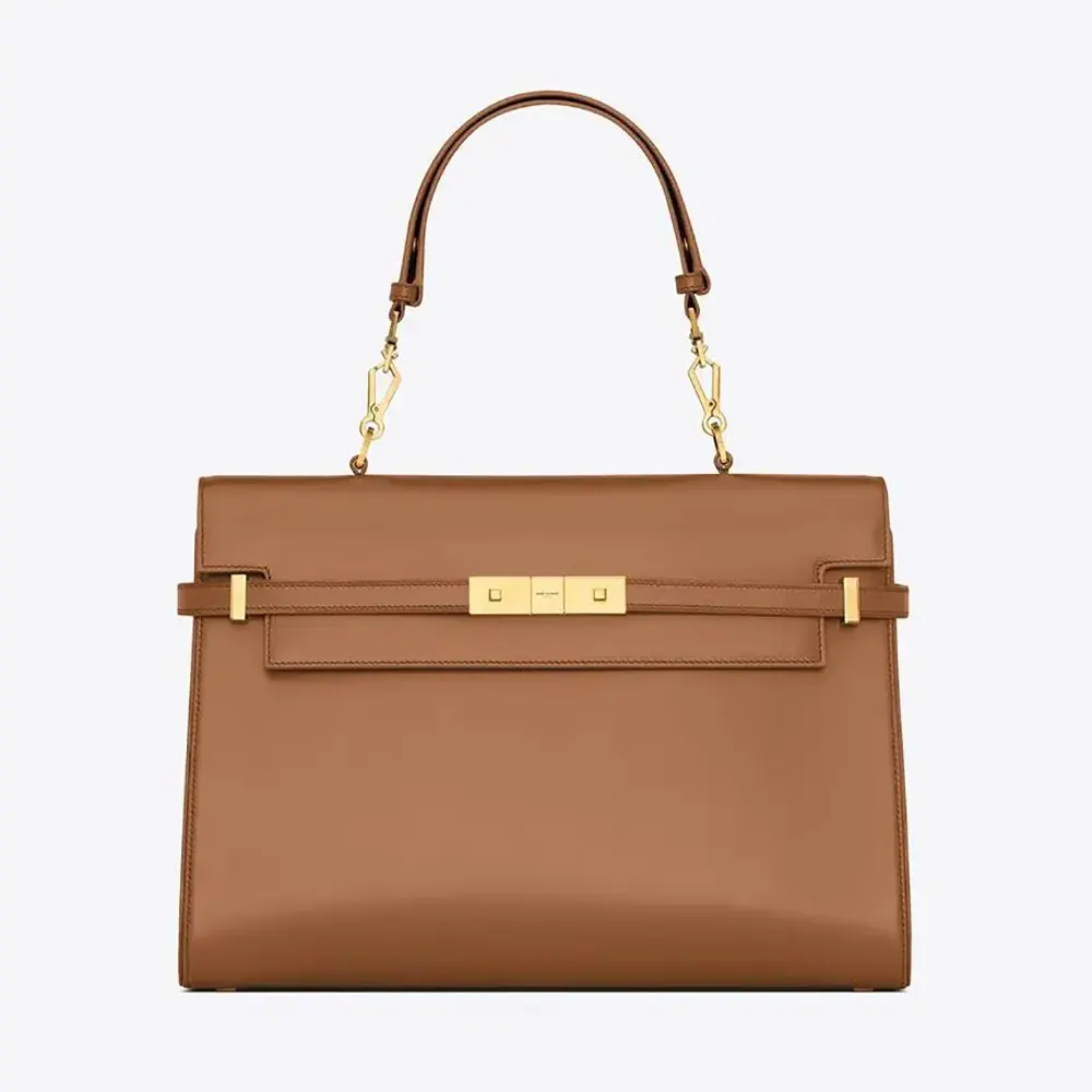 Front view of Saint Laurent YSL Women Manhattan Top-handle in Box Saint Laurent-Brown bag