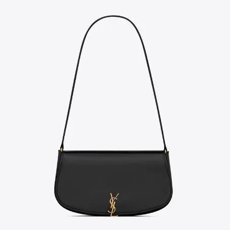 Front view of Saint Laurent YSL Women Mini Voltaire in black box leather