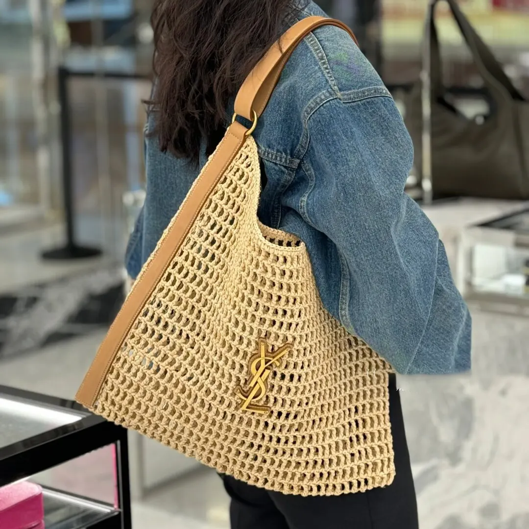 Saint Laurent YSL Women Oxalis in Raffia Crochet and Leather - image 11