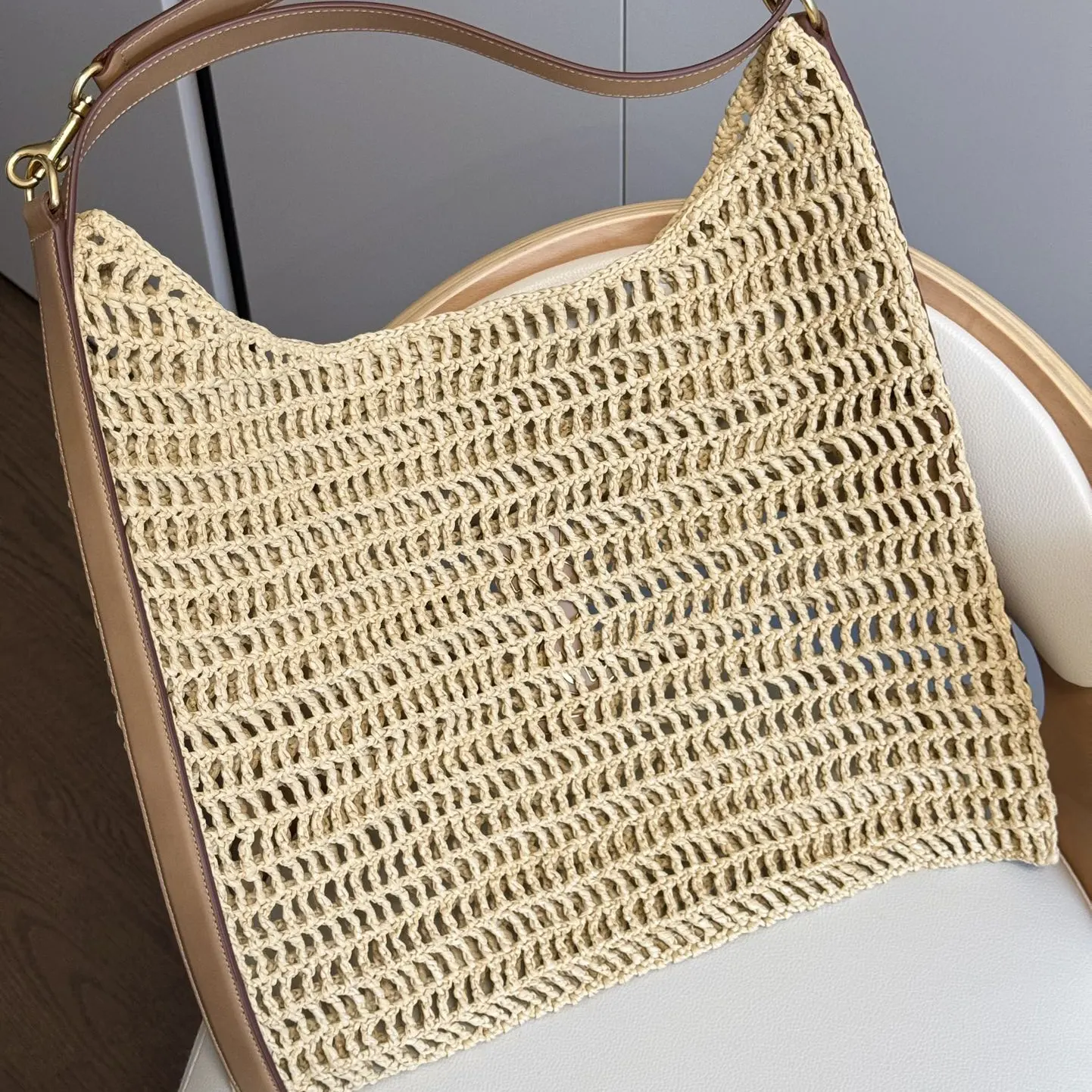 Saint Laurent YSL Women Oxalis in Raffia Crochet and Leather - image 4