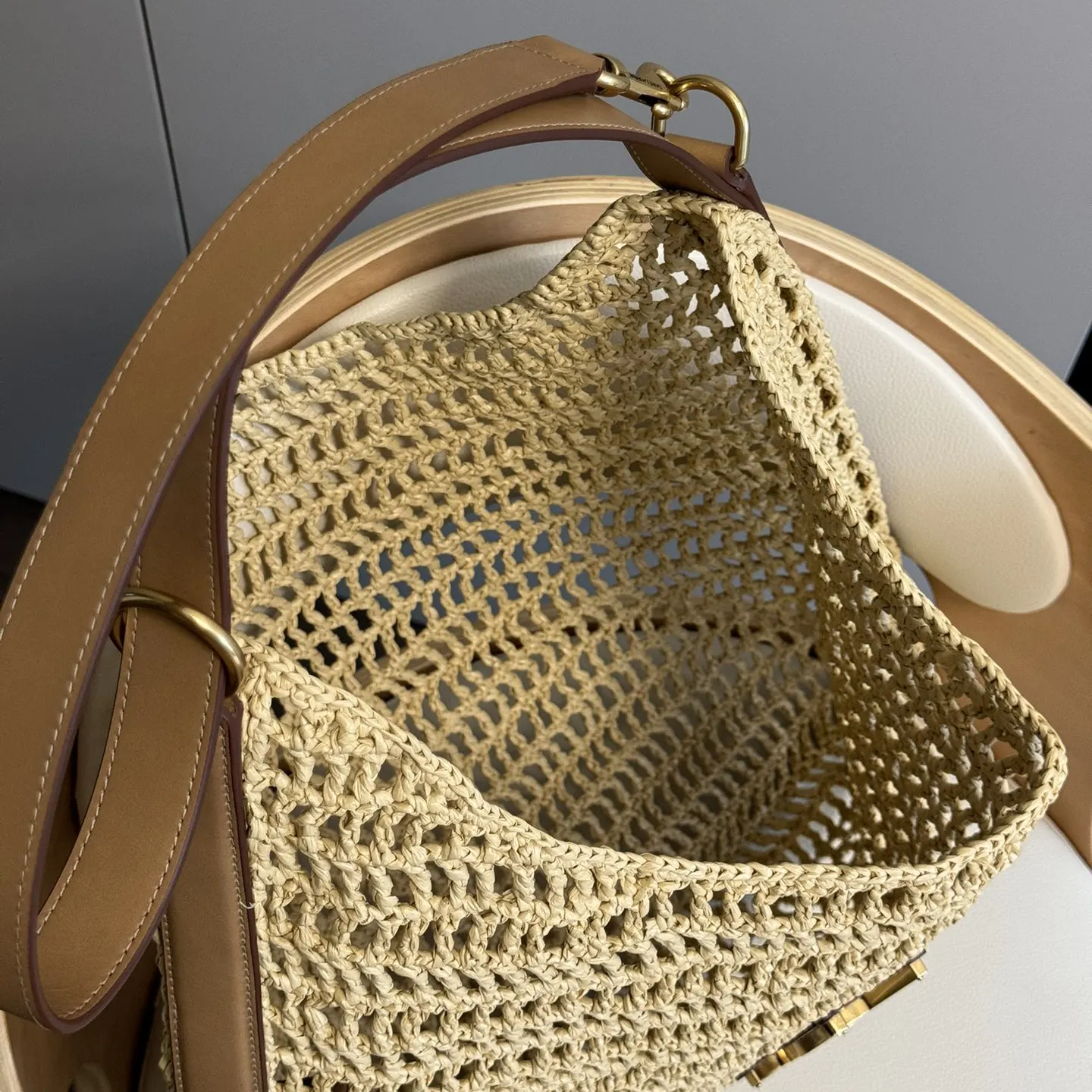 Saint Laurent YSL Women Oxalis in Raffia Crochet and Leather - image 9