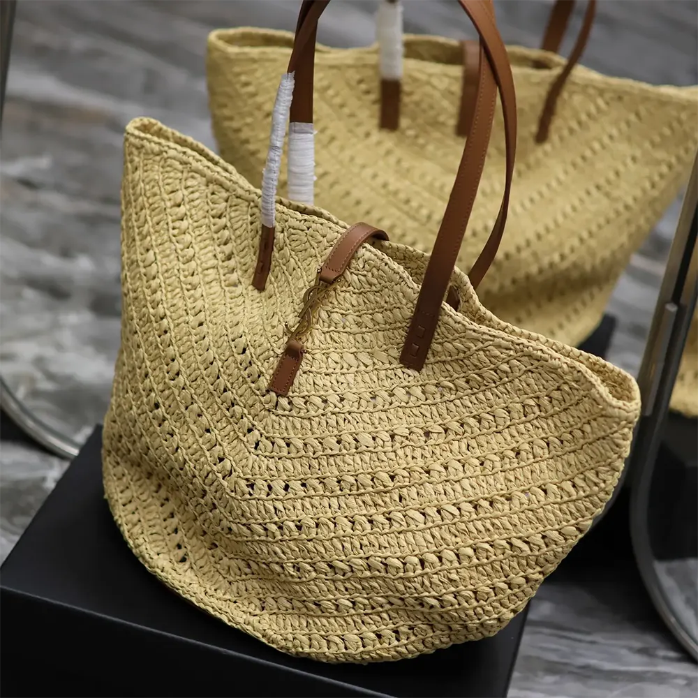 Saint Laurent YSL Women Panier Medium in Raffia and Vegetable-tanned Leather - image 5