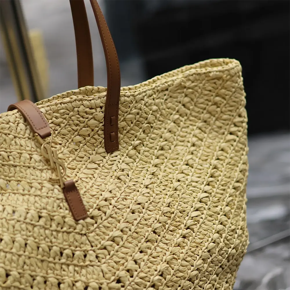Saint Laurent YSL Women Panier Medium in Raffia and Vegetable-tanned Leather - image 6