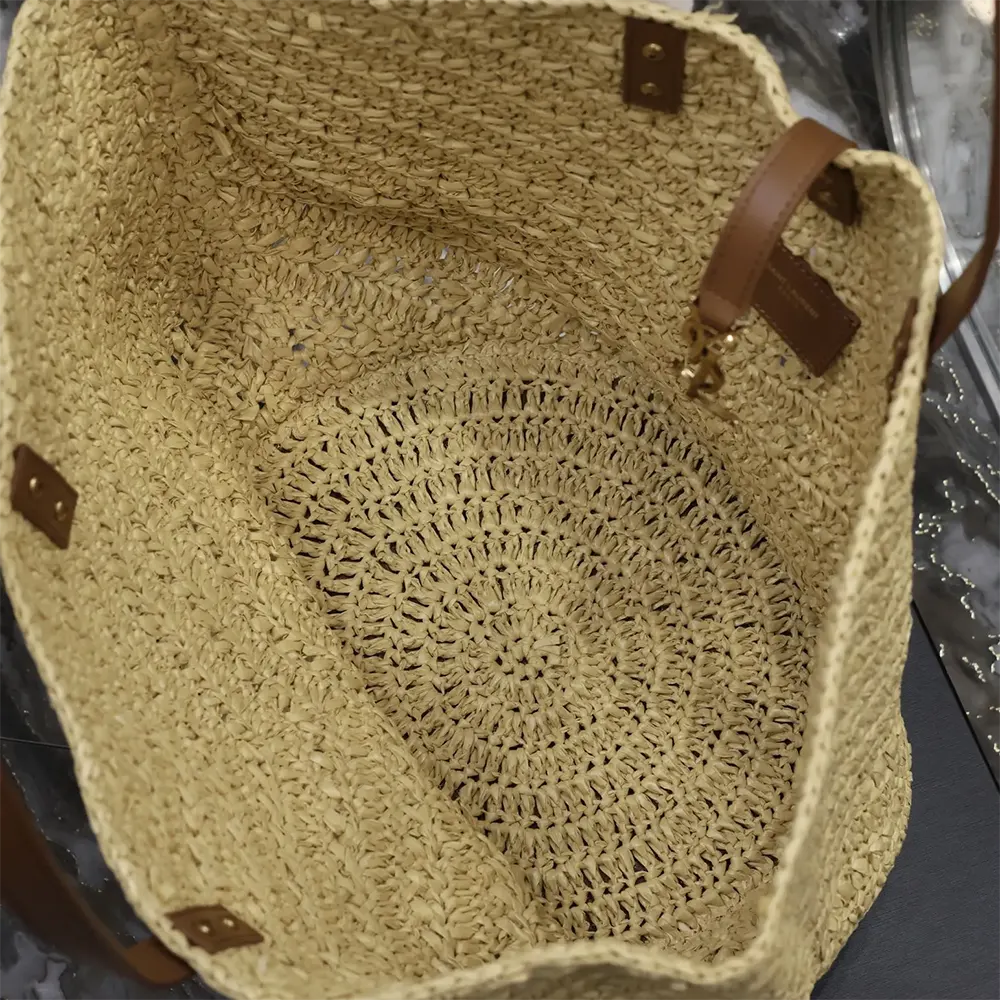 Saint Laurent YSL Women Panier Medium in Raffia and Vegetable-tanned Leather - image 9