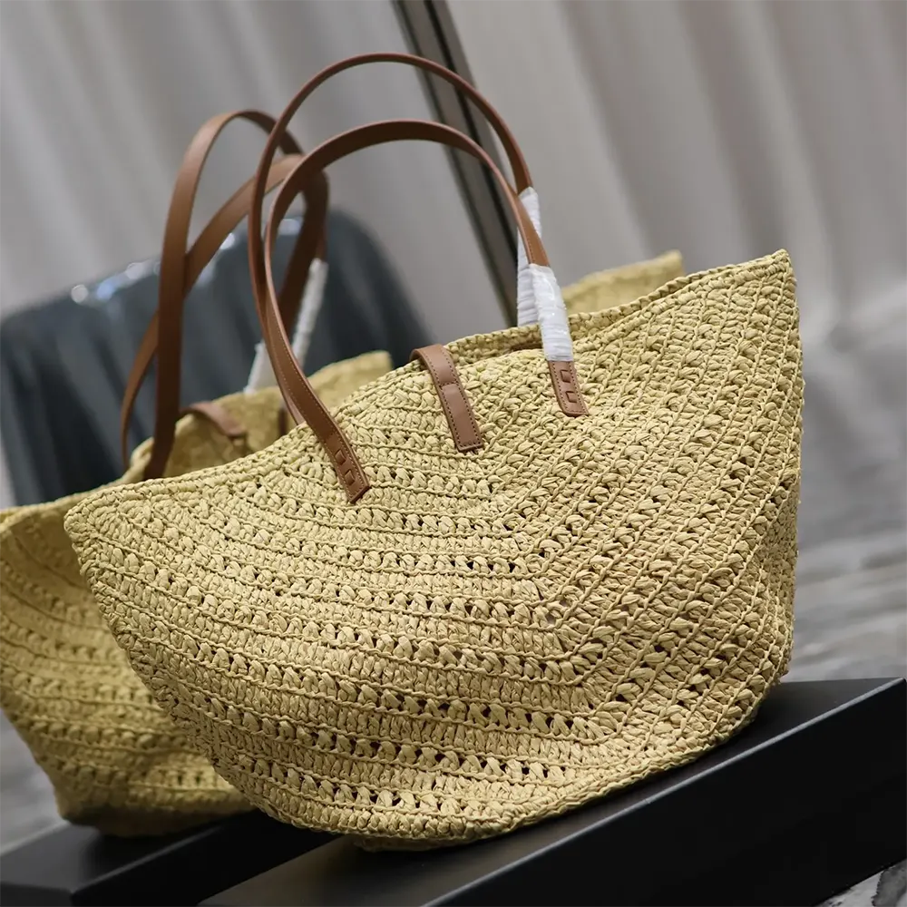Saint Laurent YSL Women Panier Medium in Raffia and Vegetable-tanned Leather - image 4