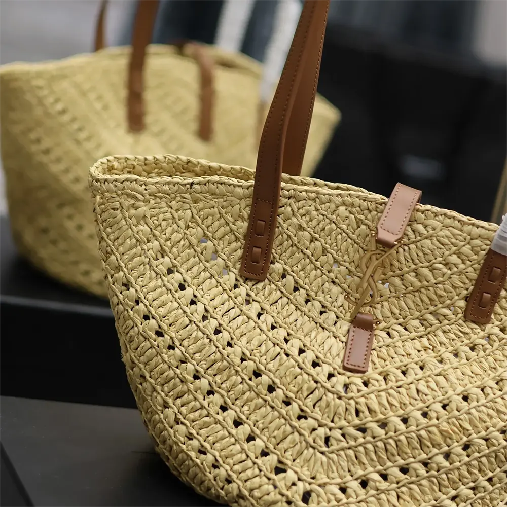 Saint Laurent YSL Women Panier Small in Raffia and Vegetable-tanned Leather - image 7