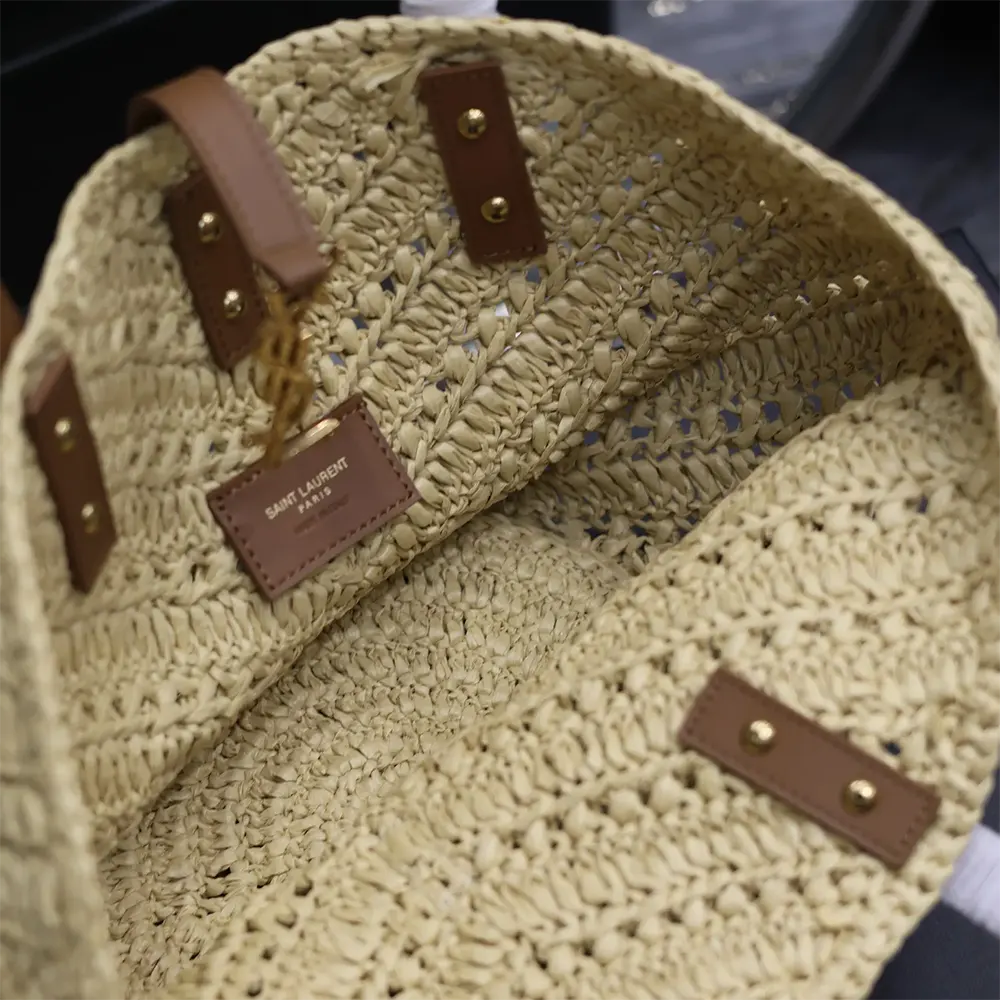 Saint Laurent YSL Women Panier Small in Raffia and Vegetable-tanned Leather - image 10