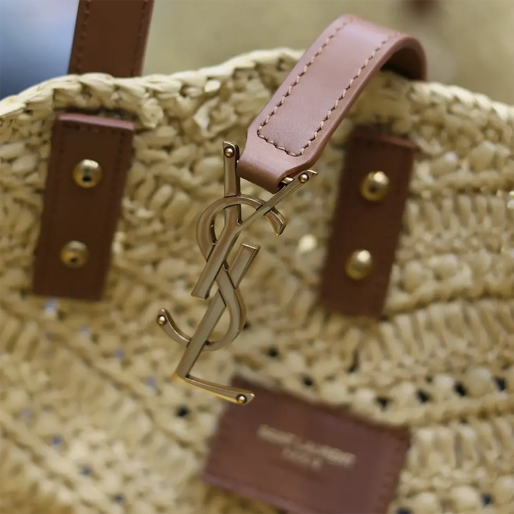 Saint Laurent YSL Women Panier Small in Raffia and Vegetable-tanned Leather - image 9