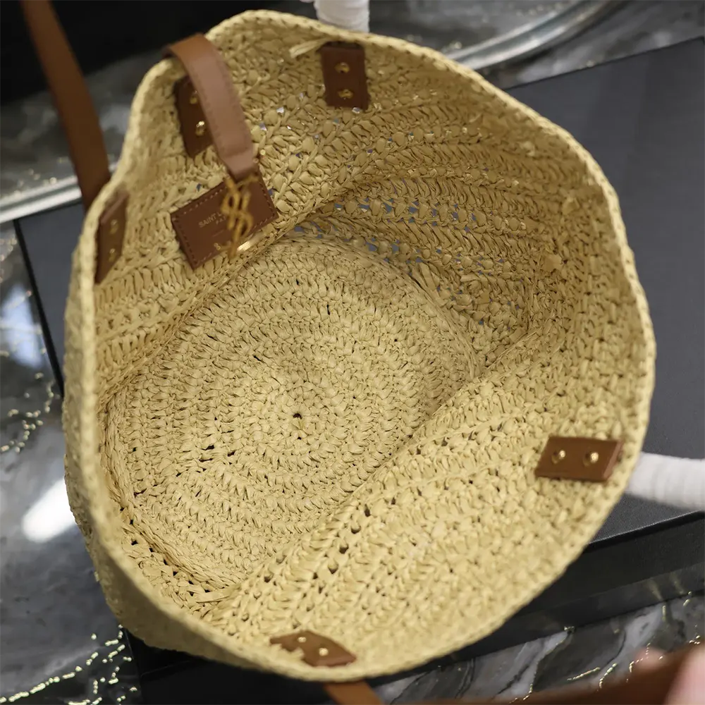 Saint Laurent YSL Women Panier Small in Raffia and Vegetable-tanned Leather - image 8