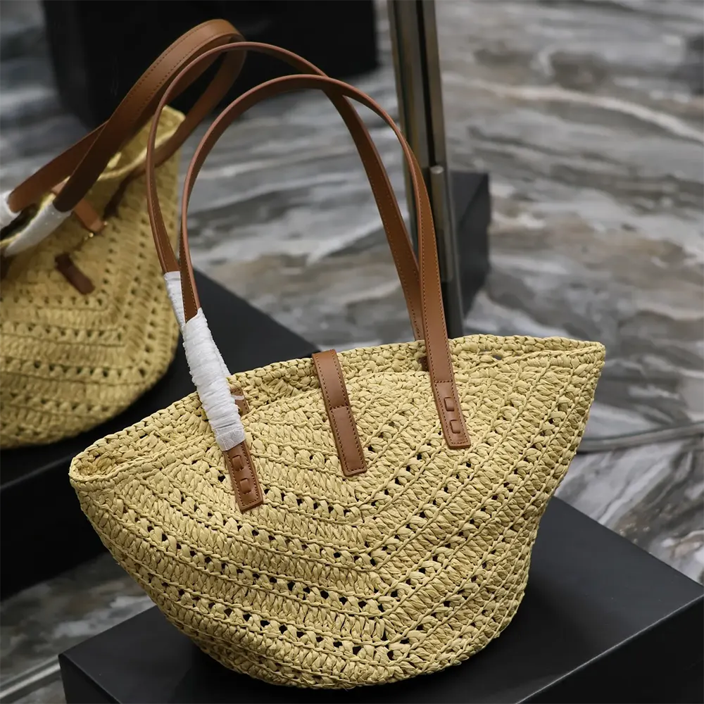 Saint Laurent YSL Women Panier Small in Raffia and Vegetable-tanned Leather - image 5