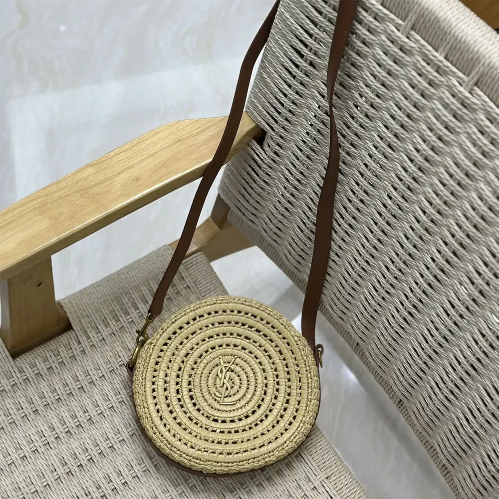 Saint Laurent YSL Women Round Bag in Raffia and Vegetable-Tanned Leather - image 4