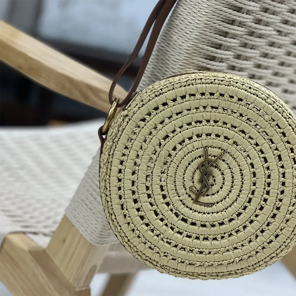 Saint Laurent YSL Women Round Bag in Raffia and Vegetable-Tanned Leather - image 9