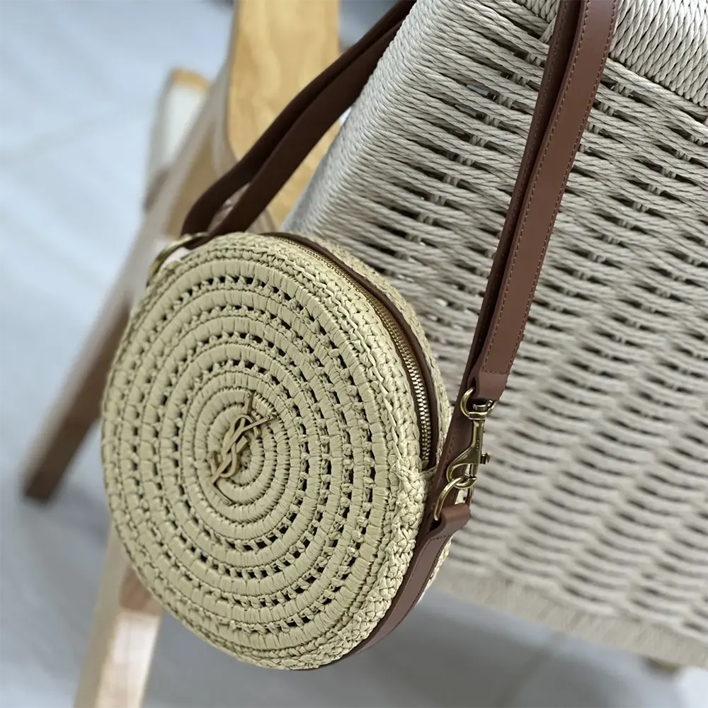 Saint Laurent YSL Women Round Bag in Raffia and Vegetable-Tanned Leather - image 7