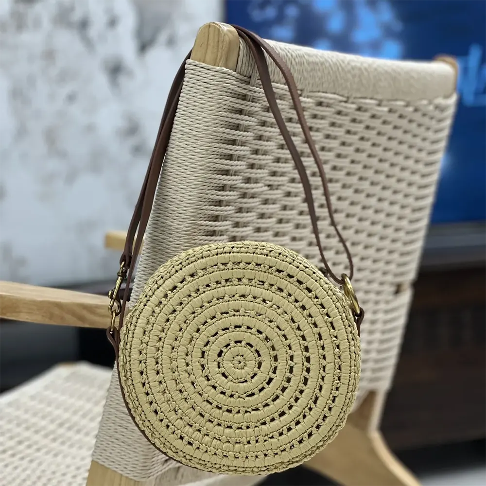 Saint Laurent YSL Women Round Bag in Raffia and Vegetable-Tanned Leather - image 5