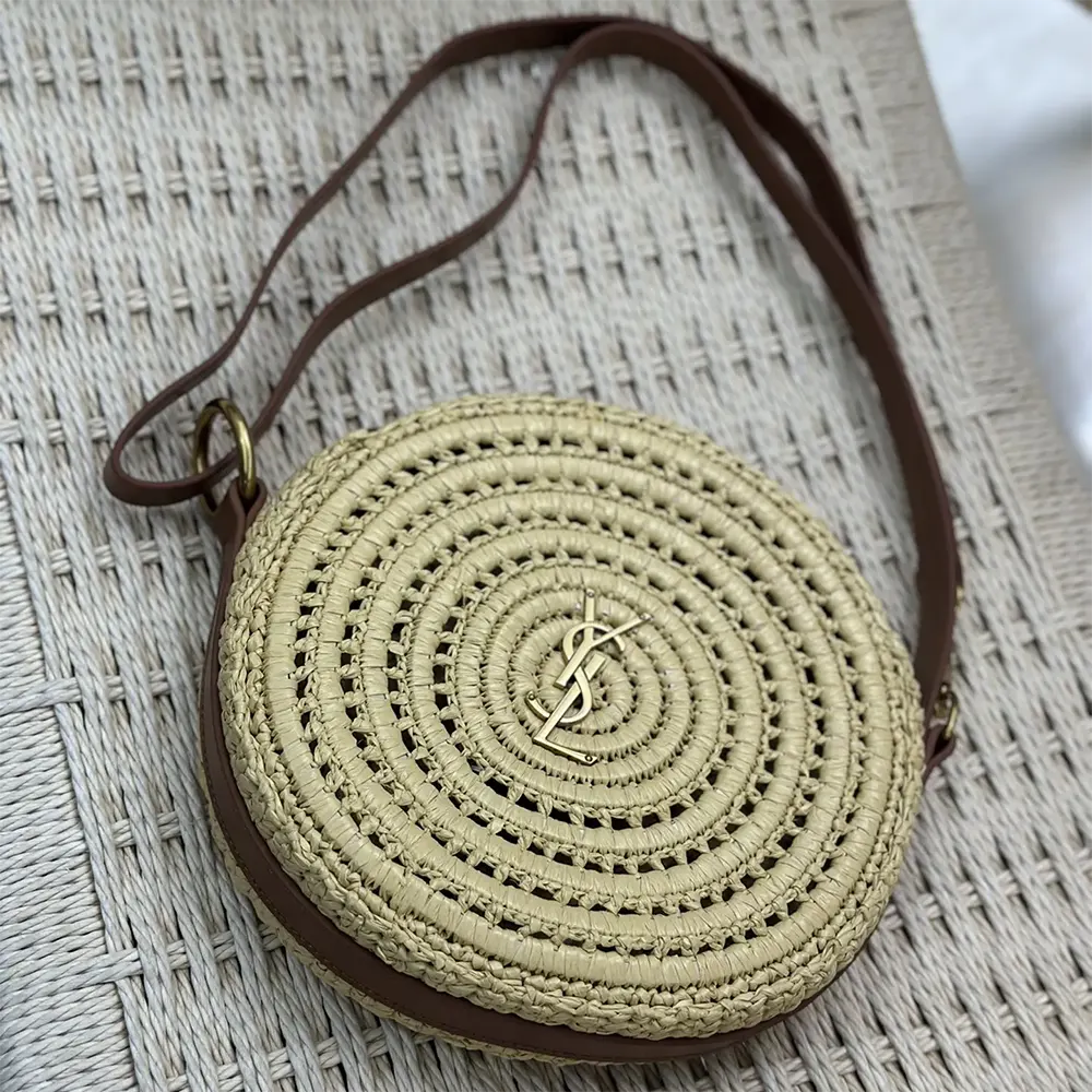 Saint Laurent YSL Women Round Bag in Raffia and Vegetable-Tanned Leather - image 6