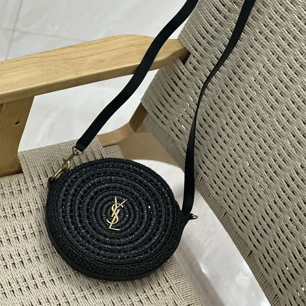 Side profile showing shape and texture of Saint Laurent YSL Women Round Bag