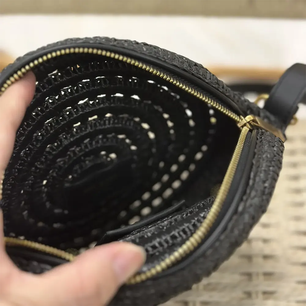 Saint Laurent YSL Women Round Bag in Raffia and Vegetable-Tanned Leather-Black - image 10