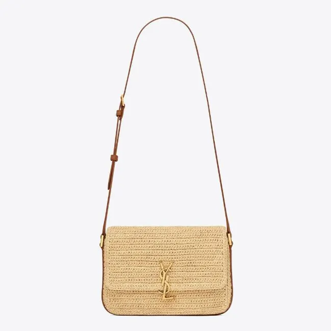 Saint Laurent YSL Women Solferino Medium in Raffia and Vegetable-tanned Leather