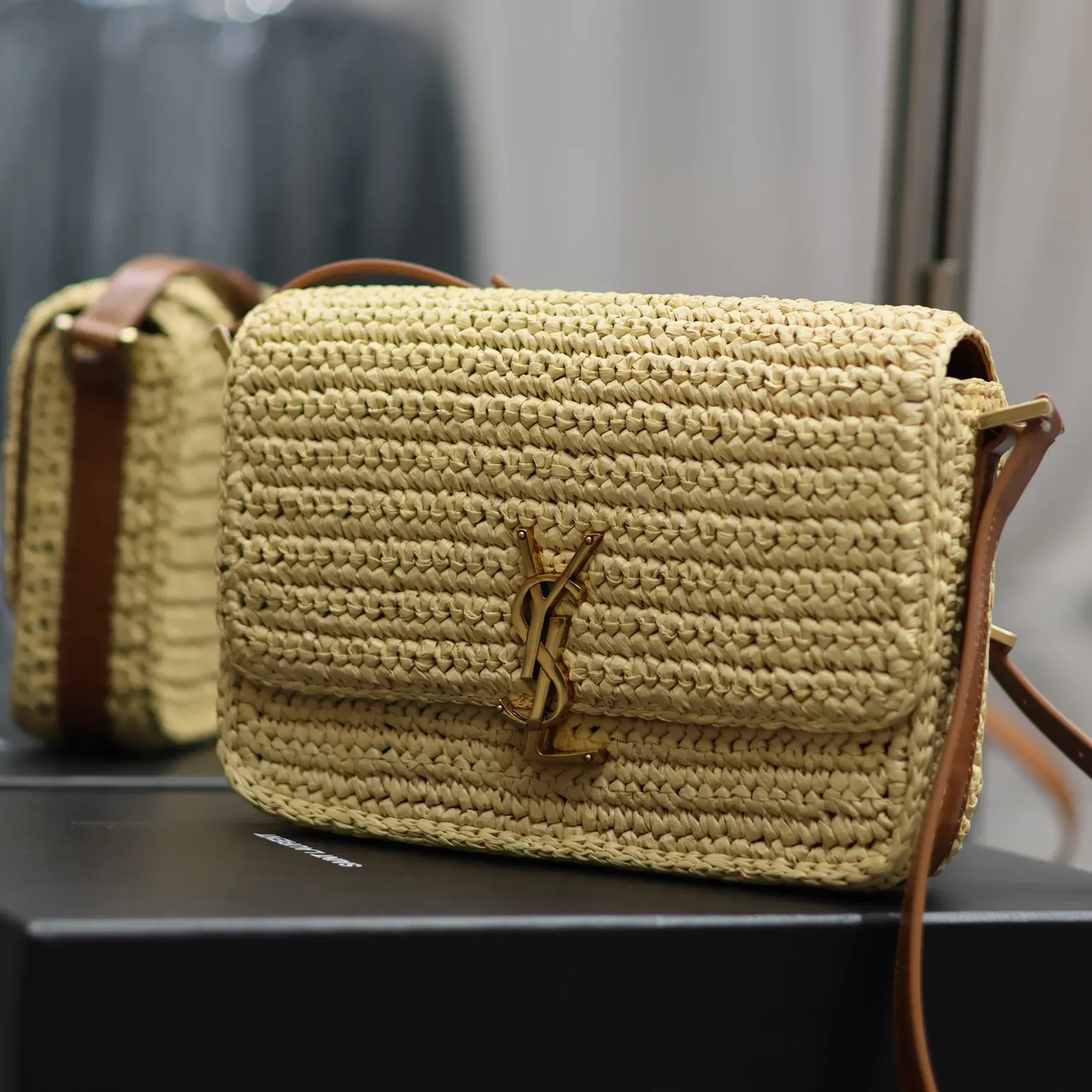 Saint Laurent YSL Women Solferino Medium in Raffia and Vegetable-tanned Leather - image 4