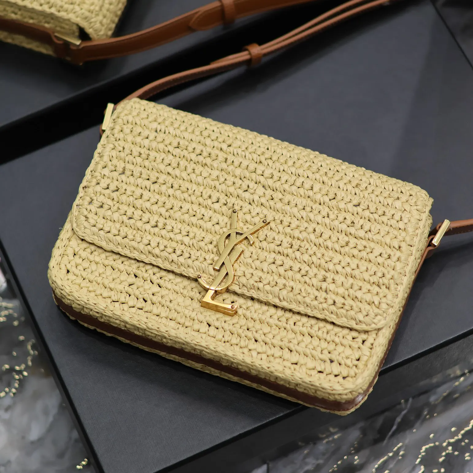 Saint Laurent YSL Women Solferino Medium in Raffia and Vegetable-tanned Leather - image 6