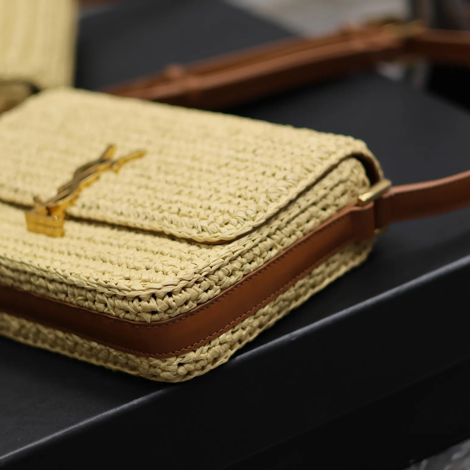 Saint Laurent YSL Women Solferino Medium in Raffia and Vegetable-tanned Leather - image 8