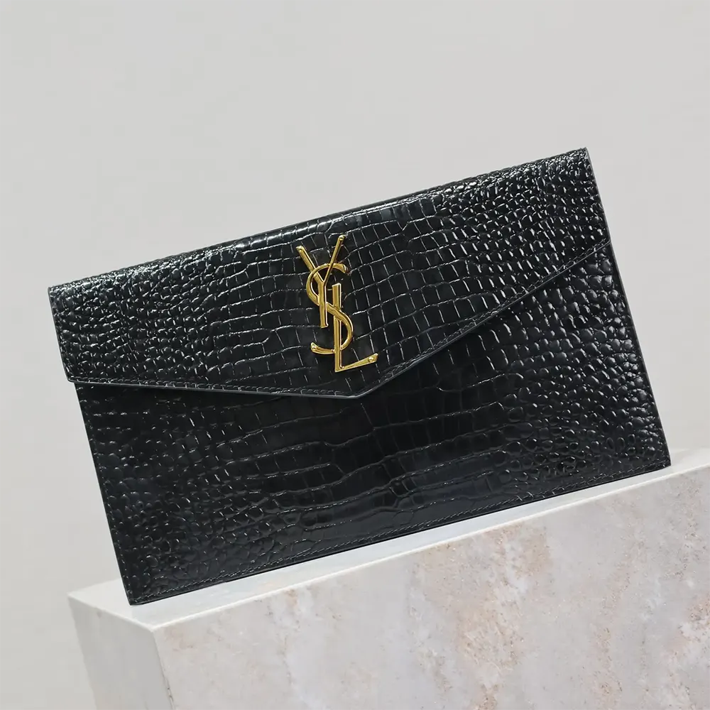 Saint Laurent YSL Women Uptown Pouch in Crocodile-embossed Shiny Leather-Black - image 4
